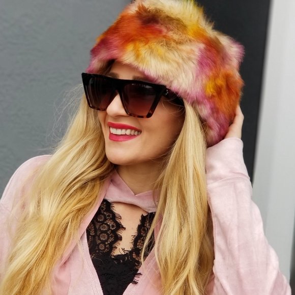 Women's Multicolor warm cozy Faux Fur Headband - Picture 1 of 2